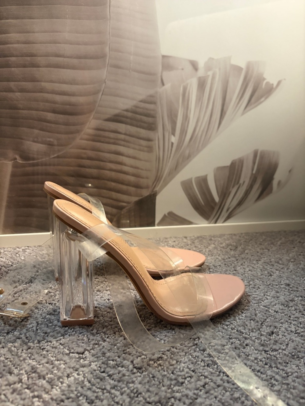 Clear Strap Pink Block Heel Sandals
